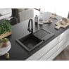 Mexen Pablo granitspüle mit 1 Becken, Abtropffläche und Küchenarmatur Elia, schwarz/gold metallic - 6510-75-670101-70-B