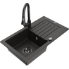 Mexen Pablo évier en granit à 1 bac avec égouttoir et robinet de cuisine Elia, noir/doré métallisé - 6510-75-670101-70-B