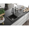 Mexen Pablo fregadero de granito de 1 seno con escurridor y grifo de cocina Elia, negro/metalizado dorado - 6510-75-670101-70