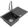 Mexen Pablo évier en granit 1 bac avec égouttoir et robinet de cuisine Elia, noir moucheté - 6510-76-670101-00