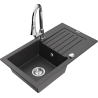 Mexen Pablo granitno pomivalno korito z 1 komoro, odcejevalnik in kuhinjska pipa Elia, črno z lisami - 6510-76-670101-00