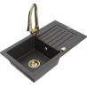 Mexen Pablo granite kitchen sink, 1-bowl with drainer and Elia kitchen tap, black speckled - 6510-76-670101-50