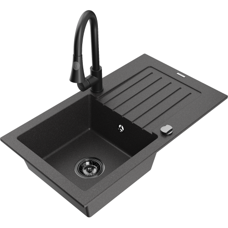 Mexen Pablo fregadero de granito de 1 seno con escurridor y grifo de cocina Elia, negro moteado - 6510-76-670101-70-B