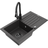 Mexen Pablo 1-bowl granite sink with drainer and Elia kitchen tap, speckled black - 6510-76-670101-70-B