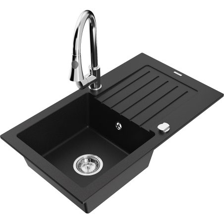 Mexen Pablo granitdiskbänk med 1 ho, avlopp och köksblandare Elia, svart - 6510-77-670101-00