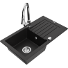 Mexen Pablo fregadero de granito de 1 cubeta con escurridor y grifo de cocina Elia, negro - 6510-77-670101-00
