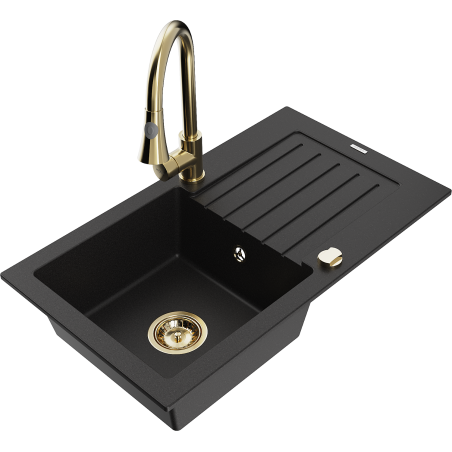 Mexen Pablo fregadero de granito de 1 seno con escurridor y grifo de cocina Elia, negro - 6510-77-670101-50