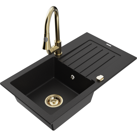 Mexen Pablo granitā izlietne ar vienu nodalījumu, noteci un virtuves krānu Elia, melna - 6510-77-670101-50