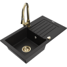 Mexen Pablo 1-bowl granite sink with drainer and Elia kitchen tap, black - 6510-77-670101-50
