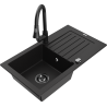 Mexen Pablo granite sink 1-bowl with drainer and Elia kitchen tap, black - 6510-77-670101-70-B
