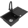 Mexen Pablo granite sink 1-bowl with drainer and Elia kitchen tap, black - 6510-77-670101-70