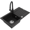 Mexen Pablo lavello in granito a 1 vasca con scolapiatti e rubinetto da cucina Elia, nero - 6510-77-670101-70