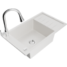 Mexen Elias fregadero de granito 1-cubeta con escurridor y grifo de cocina Elia, blanco - 6511-20-670101-00