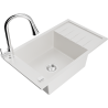 Mexen Elias single-bowl granite sink with drainer and Elia kitchen tap, white - 6511-20-670101-00