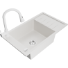 Mexen Elias fregadero de granito de 1 cubeta con escurridor y grifo de cocina Elia, blanco - 6511-20-670101-20