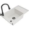 Mexen Elias fregadero de granito de 1 seno con escurridor y grifo de cocina Elia, blanco - 6511-20-670101-70