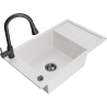 Mexen Elias granite sink 1-bowl with drainer and kitchen faucet Elia, white - 6511-20-670101-70