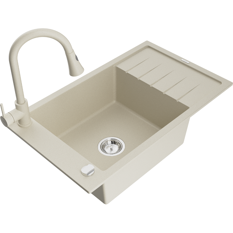 Mexen Elias granitdiskho med 1 fack och avrinningsyta och Elia köksblandare, beige - 6511-69-670101-69