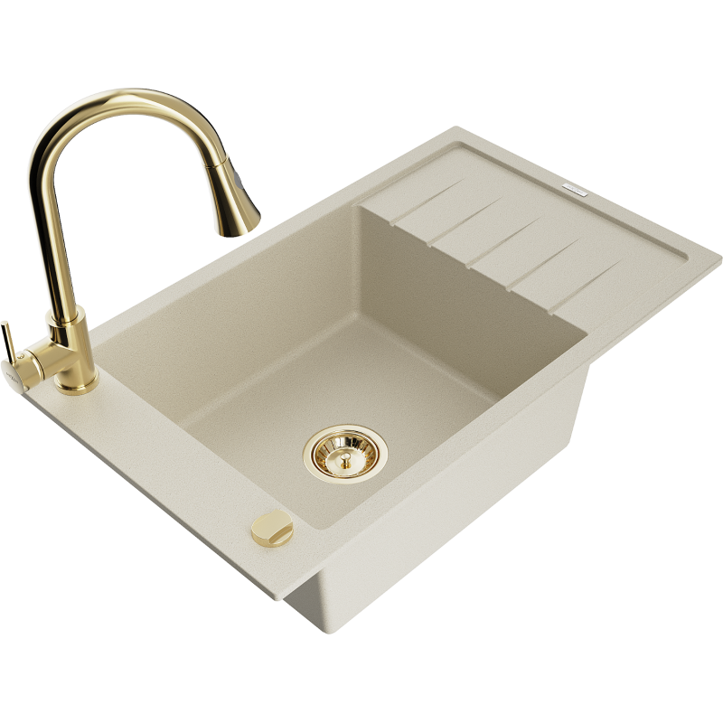 Mexen Elias granitdiskbänk med 1 ho och avrinningsyta och köksblandare Elia, beige - 6511-69-670101-50