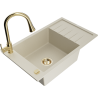 Mexen Elias granit gootsteen met 1 bak, afdruiprek en keukenkraan Elia, beige - 6511-69-670101-50