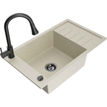 Mexen Elias 1-bowl granite sink with drainer and kitchen tap Elia, beige- 6511-69-670101-70