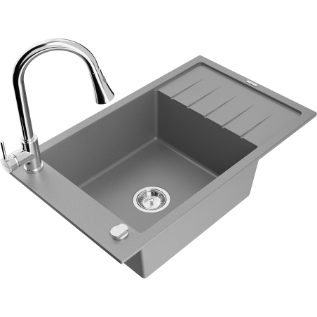 Mexen Elias fregadero de granito de 1 seno con escurridor y grifo de cocina Elia, gris - 6511-71-670101-00
