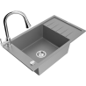 Mexen Elias fregadero de granito de 1 seno con escurridor y grifo de cocina Elia, gris - 6511-71-670101-00