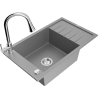 Mexen Elias single-bowl granite sink with drainer and kitchen tap Elia, grey - 6511-71-670101-00