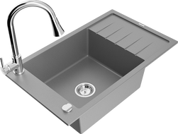 Mexen Elias single-bowl granite sink with drainer and kitchen tap Elia, grey - 6511-71-670101-00