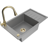 Mexen Elias fregadero de granito 1 cubeta con escurridor y grifo de cocina Elia, gris - 6511-71-670101-50