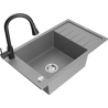 Mexen Elias fregadero de granito de 1 cubeta con escurridor y grifo de cocina Elia, gris - 6511-71-670101-70