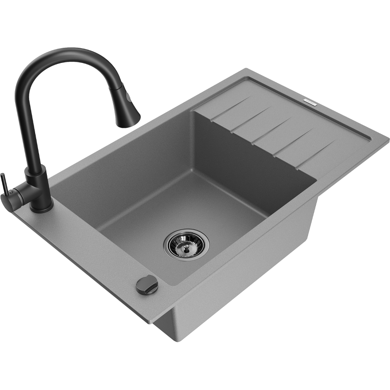 Mexen Elias Graniittinen 1-allas tiskiallas valutustasolla ja keittiöhanalla Elia, harmaa - 6511-71-670101-70-B