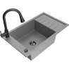Mexen Elias 1-bowl granite sink with drainer and kitchen faucet Elia, gray - 6511-71-670101-70-B