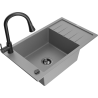 Mexen Elias fregadero de granito de 1 seno con escurridor y grifo de cocina Elia, gris - 6511-71-670101-70-B
