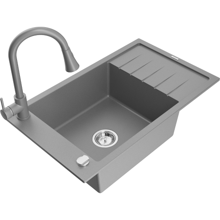 Mexen Elias Granitdiskbänk med en ho och avställningsyta samt Elia-köksblandare, grå - 6511-71-670101-71