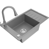 Mexen Elias fregadero de granito de 1 compartimento con escurridor y grifo de cocina Elia, gris - 6511-71-670101-71