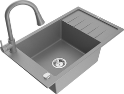 Mexen Elias fregadero de granito de 1 compartimento con escurridor y grifo de cocina Elia, gris - 6511-71-670101-71