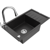 Mexen Elias 1-bowl granite sink with drainer and Elia kitchen tap, black/silver metallic - 6511-73-670101-00