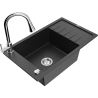Mexen Elias 1-bowl granite sink with drainer and kitchen faucet Elia, black/silver metallic - 6511-73-670101-00