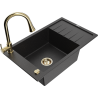 Mexen Elias granitische spoelbak met 1 bak, afdruiprek en keukenmengkraan Elia, zwart/zilver metallic - 6511-73-670101-50