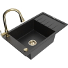 Mexen Elias Granitspüle 1-beckig mit Abtropffläche und Küchenarmatur Elia, schwarz/silber metallic - 6511-73-670101-50