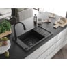 Mexen Elias Granitspüle 1-Becken mit Abtropffläche und Küchenarmatur Elia, schwarz/silber metallic - 6511-73-670101-70-B