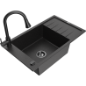 Mexen Elias fregadero de granito de 1 cubeta con escurridor y grifo de cocina Elia, negro/plata metálico - 6511-73-670101-70-B