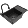 Mexen Elias Granitspüle 1-Becken mit Abtropffläche und Küchenarmatur Elia, schwarz/silber metallic - 6511-73-670101-70-B