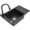 Mexen Elias fregadero de granito de 1 seno con escurridor y grifo de cocina Elia, negro/plateado metálico - 6511-73-670101-70