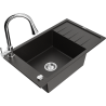 Mexen Elias évier en granit 1 bac avec égouttoir et robinet de cuisine Elia, noir/or métallisé - 6511-75-670101-00