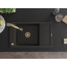 Mexen Elias 1-bowl granite sink with drainer and Elia kitchen faucet, black/gold metallic - 6511-75-670101-50