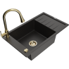 Mexen Elias granieten spoelbak met 1 bak met afdruiprek en keukenmengkraan Elia, zwart/goud metallic - 6511-75-670101-50