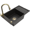 Mexen Elias granitische gootsteen 1-komorige met druiprek en keukenmengkraan Elia, zwart/goud metallic - 6511-75-670101-50