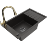 Mexen Elias fregadero de granito de 1 seno con escurridor y grifo de cocina Elia, negro/dorado metálico - 6511-75-670101-50-B